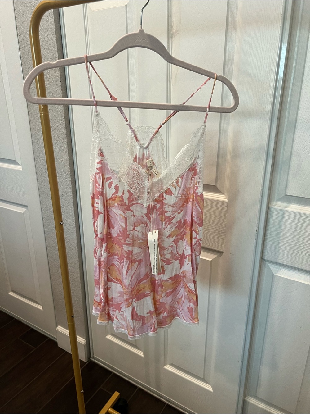 Unbranded Pink Floral Lace-Trim Camisole Top